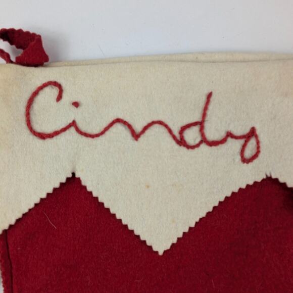 1960s Cindy Christmas Stocking Red Felt Authentic Vintage Holiday Decor Unique - Picture 6 of 12